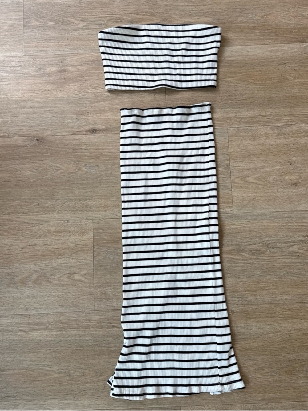 Bobbi Rocco Striped Black & White Tube Top and Midi Skirt Set M